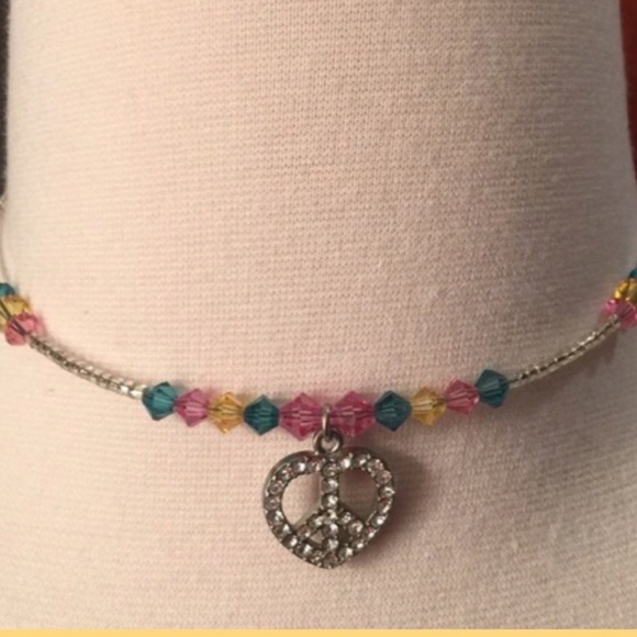 High IntenCity Multi-Color Silver Beaded Multi-Color Choker with Crystal Heart - Picture 4 of 8